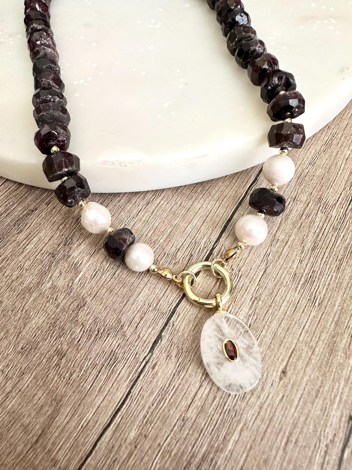 Garnet Beaded Necklace Stone Pendant Chunky Necklaces -Gift-Wedding-Bridesmaid