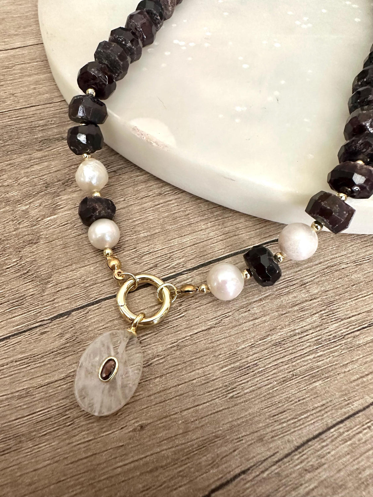 Garnet Beaded Necklace Stone Pendant Chunky Necklaces -Gift-Wedding-Bridesmaid