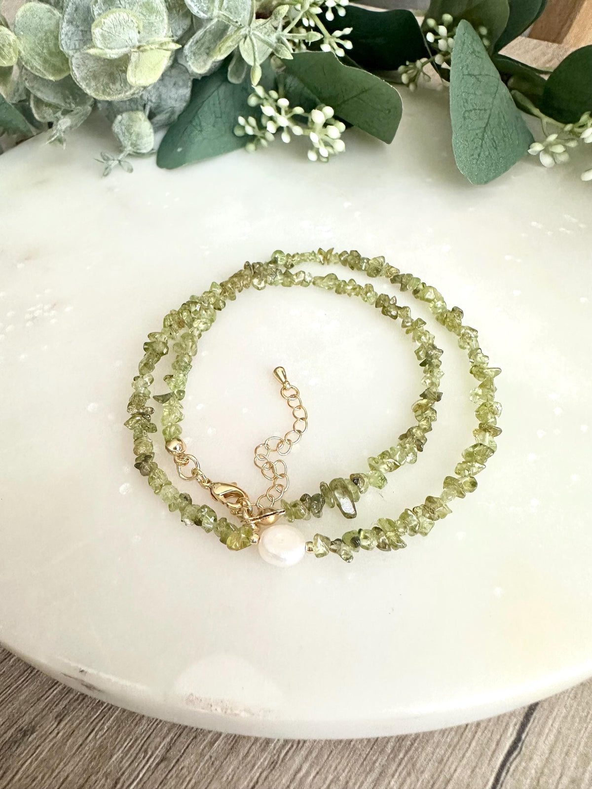 Peridot with a Freshwater Pearl Beaded Necklace -Gift-Wedding-Bridesmaid