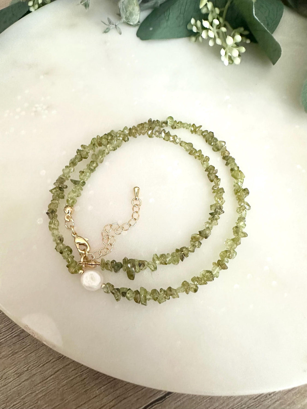 Peridot with a Freshwater Pearl Beaded Necklace -Gift-Wedding-Bridesmaid