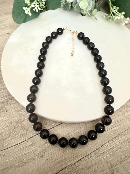 Dark Smokey Quartz Beaded Necklace Autumn Necklace-Gift for Her-Wedding-Bridesmaid