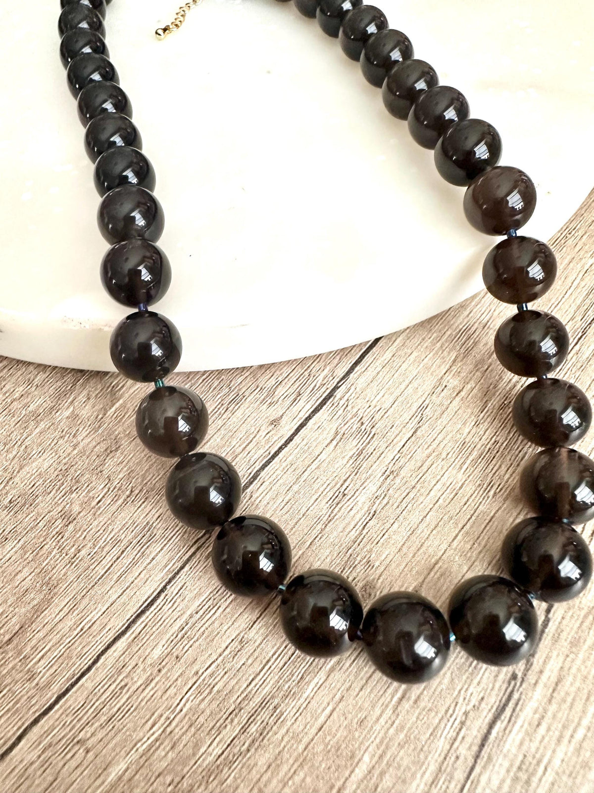 Dark Smokey Quartz Beaded Necklace Autumn Necklace-Gift for Her-Wedding-Bridesmaid