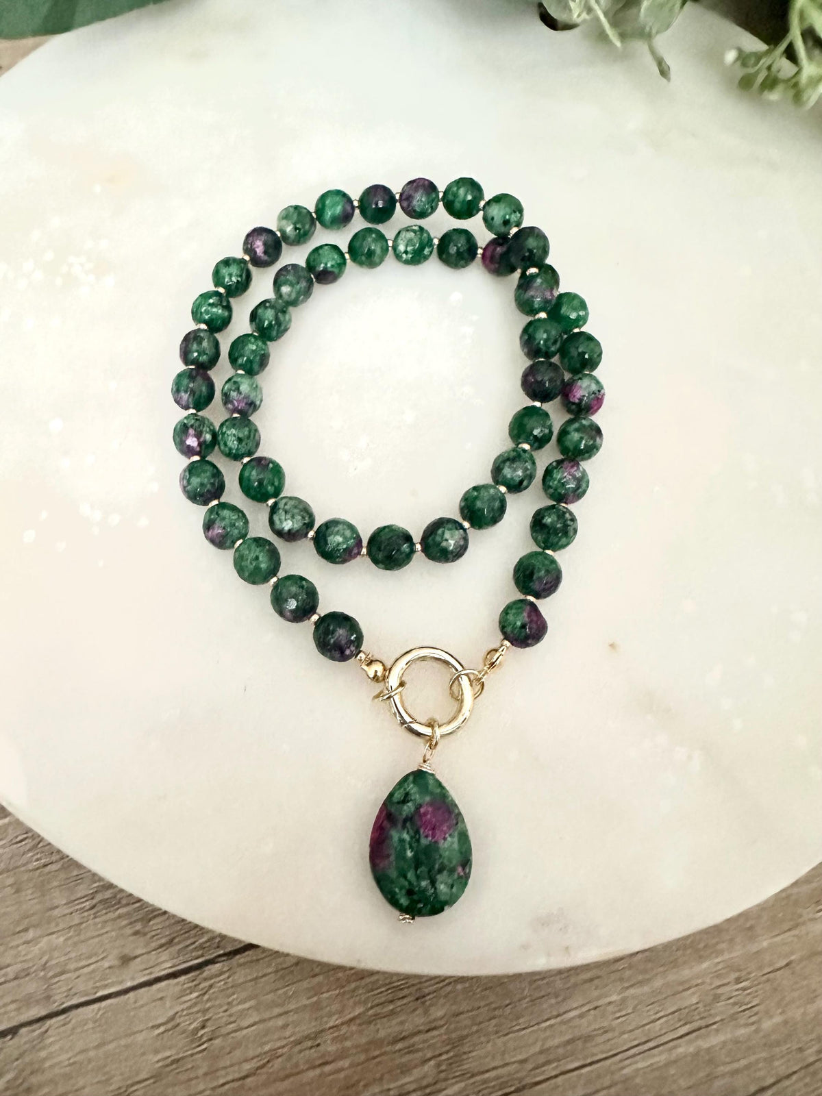 Ruby Zoisite Beaded Necklace with a Teardrop Pendant-Gift for Her-Wedding-Bridesmaid