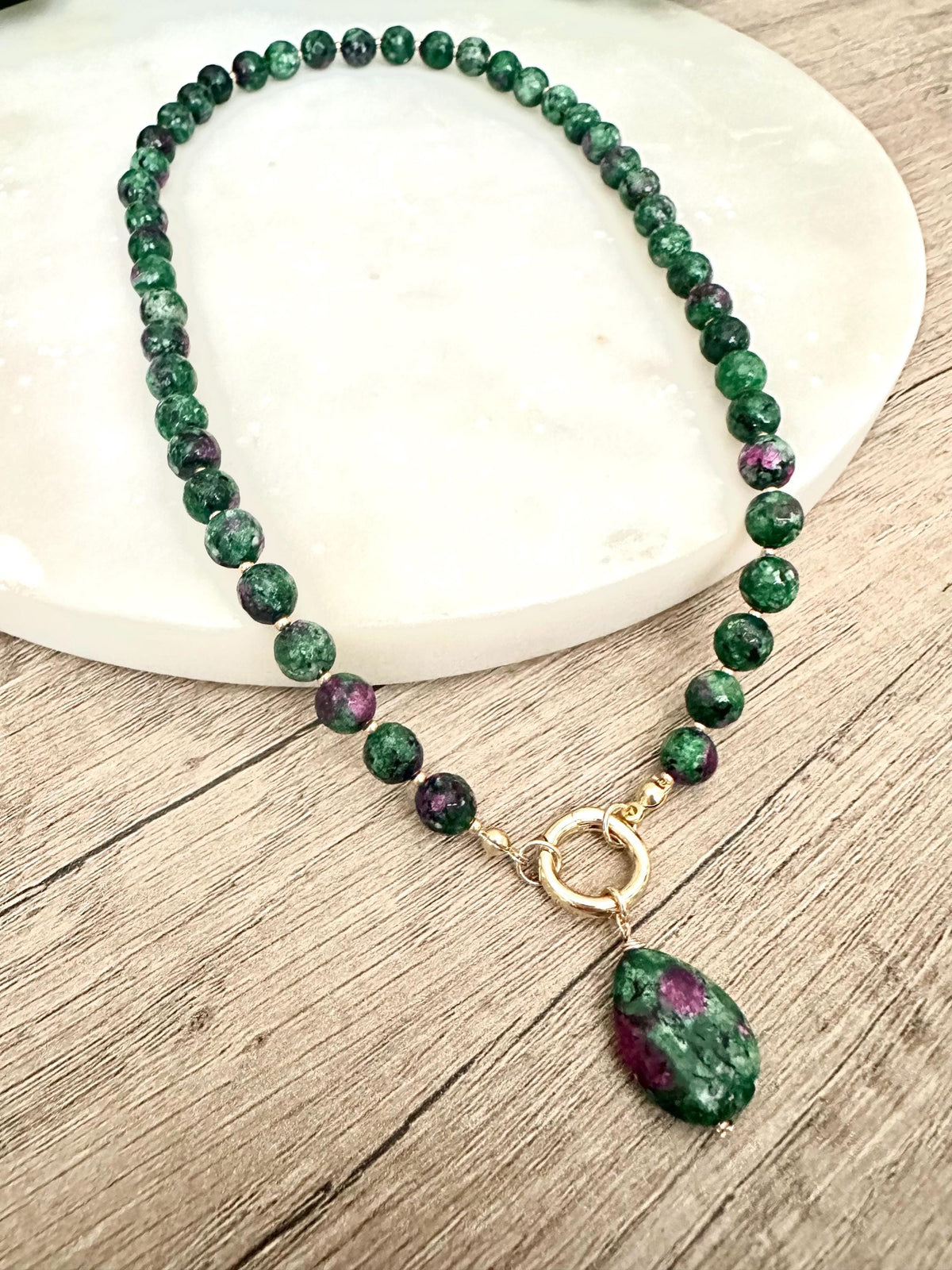 Ruby Zoisite Beaded Necklace with a Teardrop Pendant-Gift for Her-Wedding-Bridesmaid