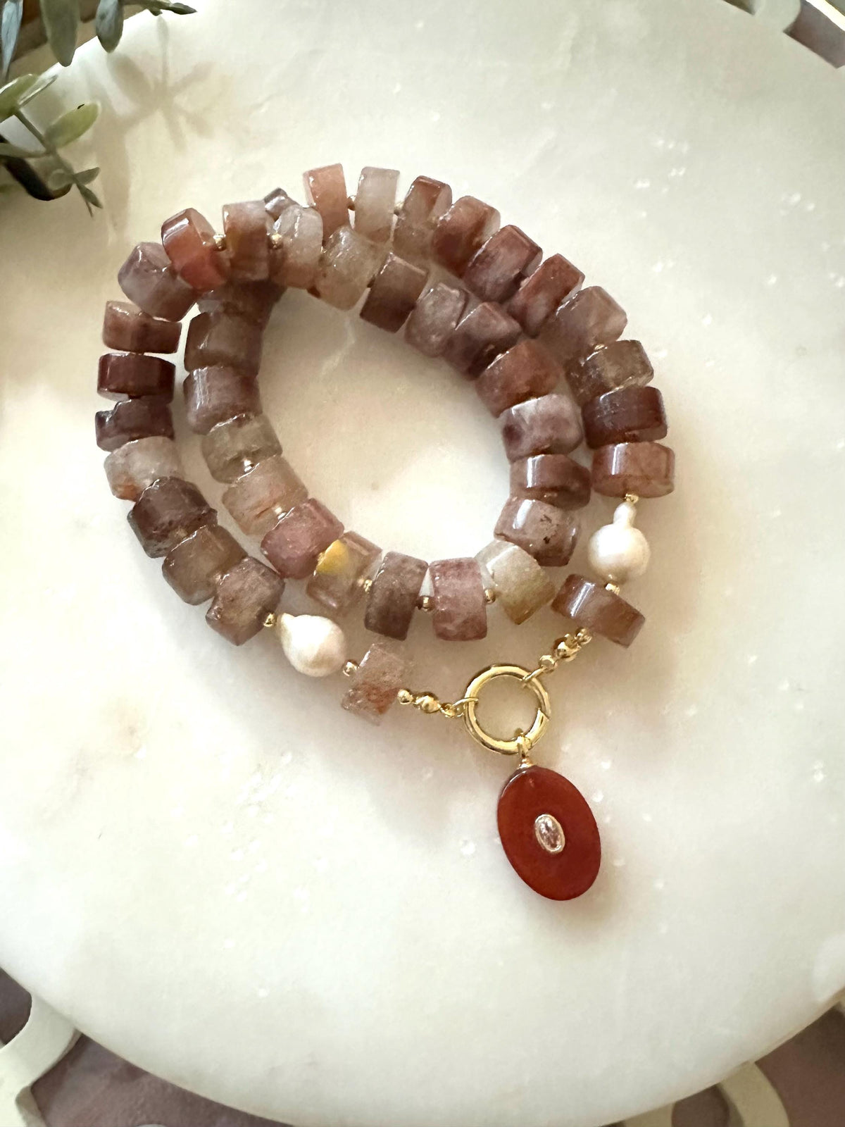 Red Rutilated Quartz Beaded Necklace Carnelian Pendant Chunky Necklaces -Gift-Wedding-Bridesmaid