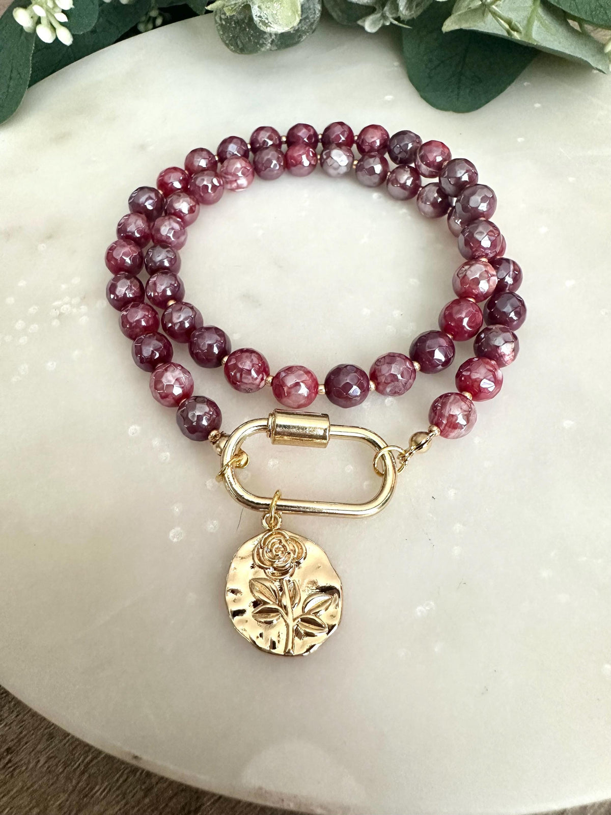 Fall Mystic Red Fire Agate Beaded Rose Pendant Necklace