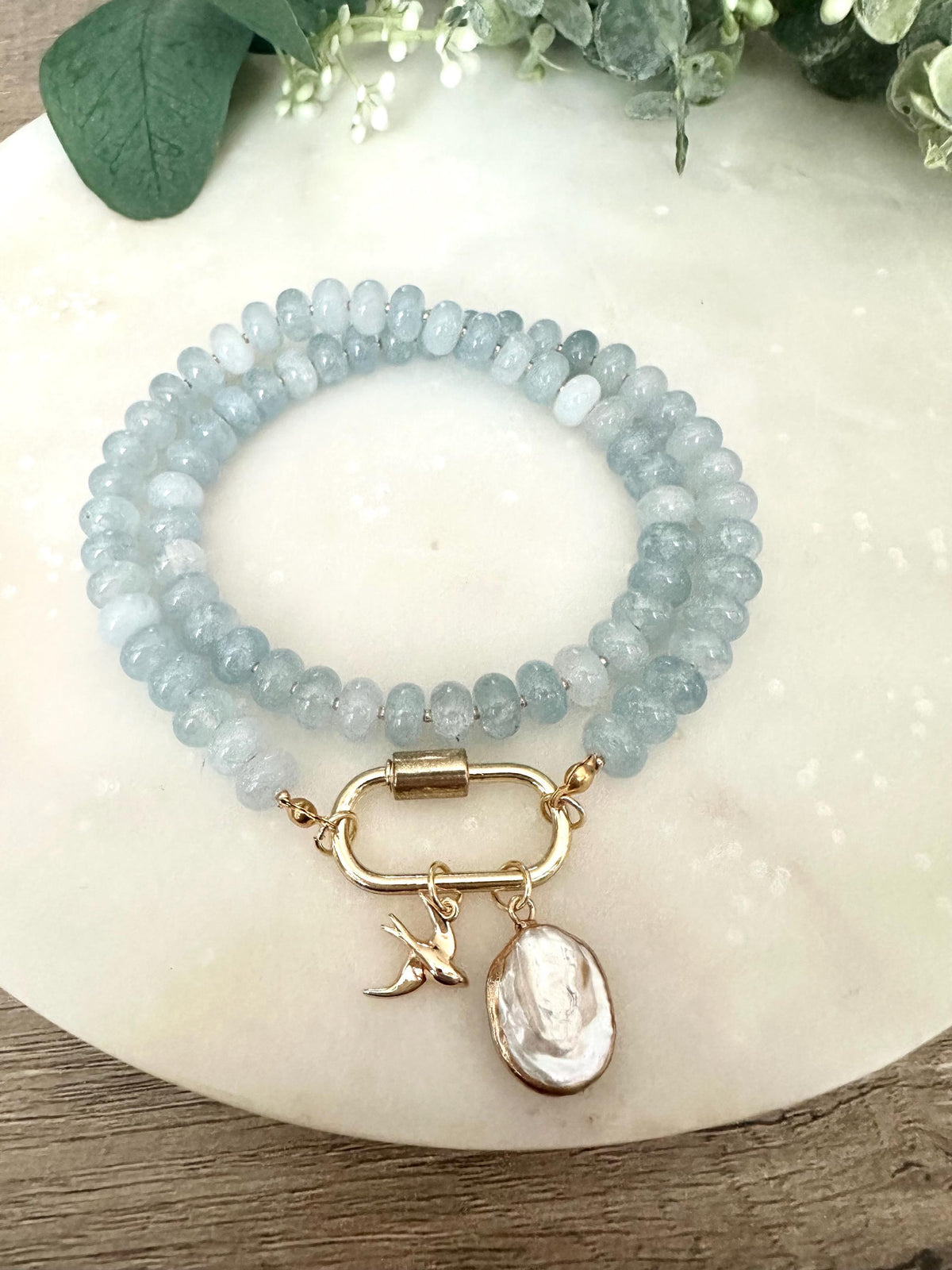 Light Blue Aquamarine Jade Beaded  Necklace -Gift-Wedding-Bridesmaid