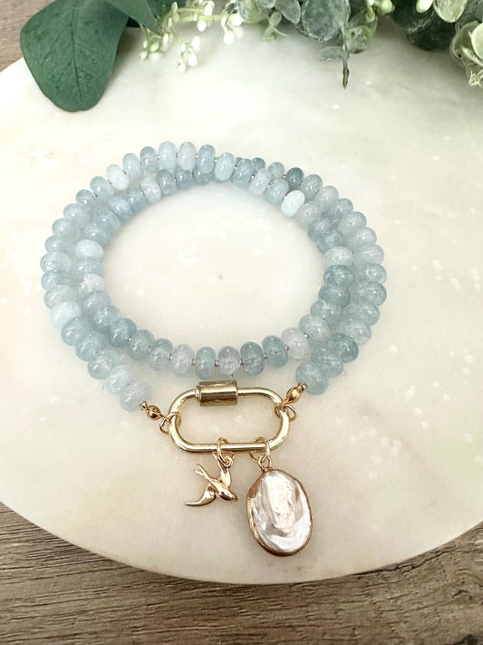 Light Blue Aquamarine Jade Beaded  Necklace -Gift-Wedding-Bridesmaid