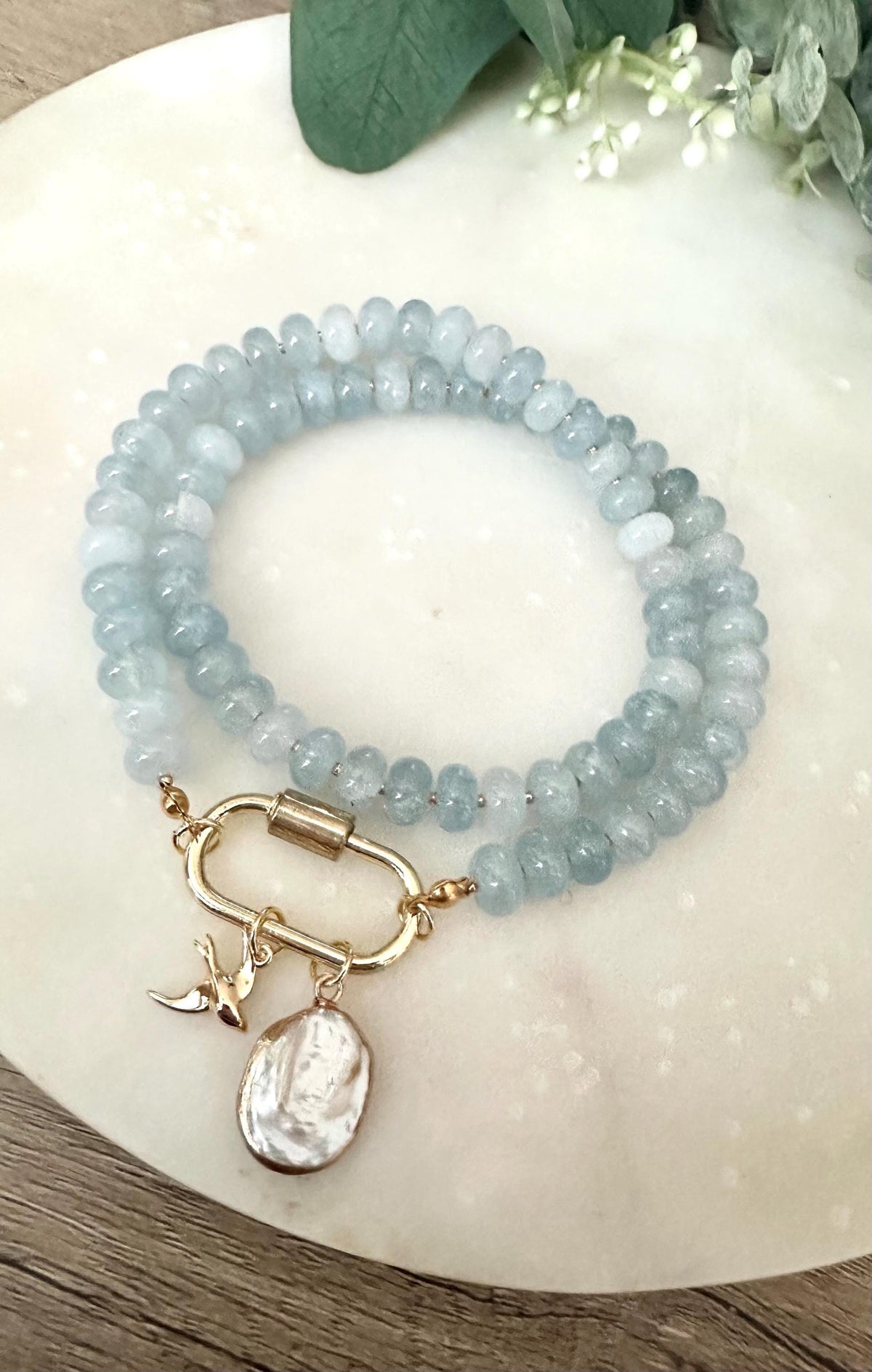 Light Blue Aquamarine Jade Beaded  Necklace -Gift-Wedding-Bridesmaid