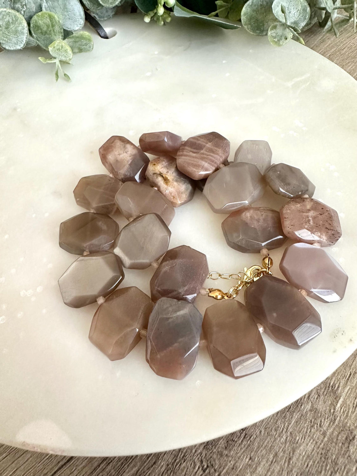 Peach Moonstone Beaded Necklace- Chunky Necklace -Gift-Wedding-Bridesmaid