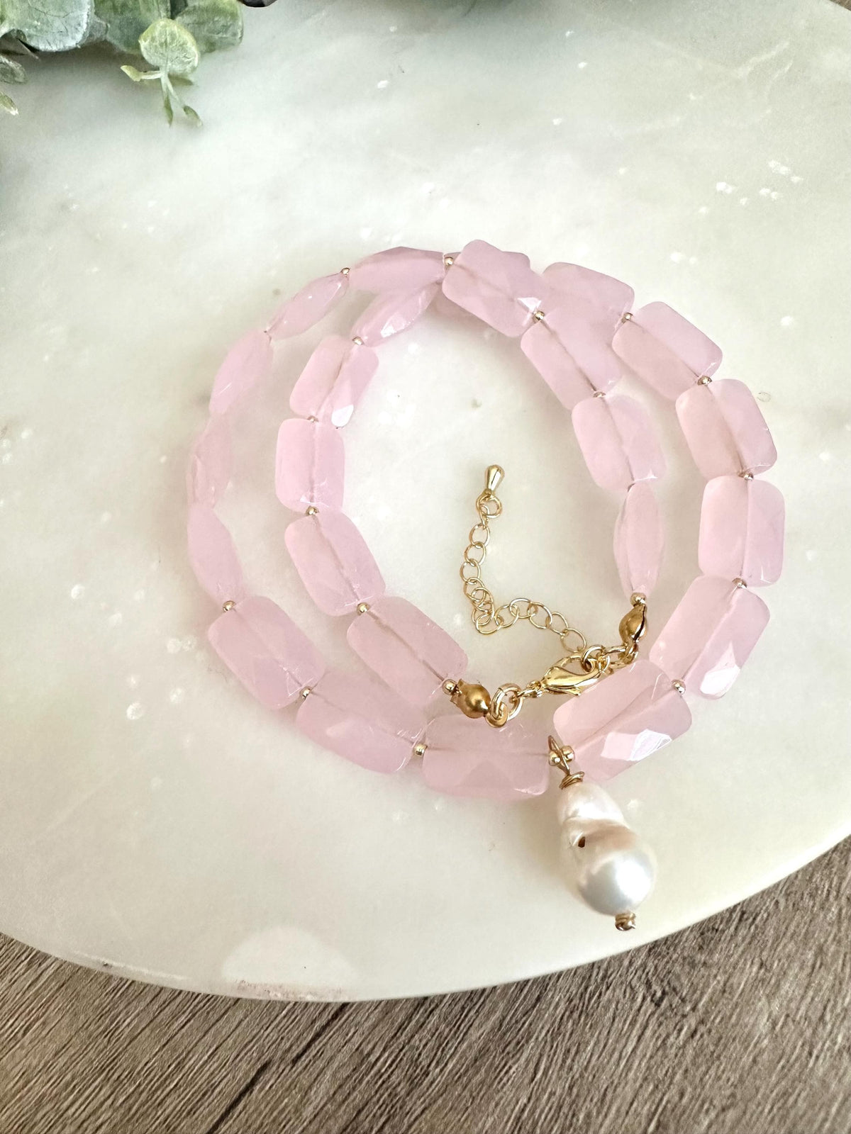 Pink Chalcedony Beaded Necklace- Gifts for her -Gift-Wedding-Bridesmaid