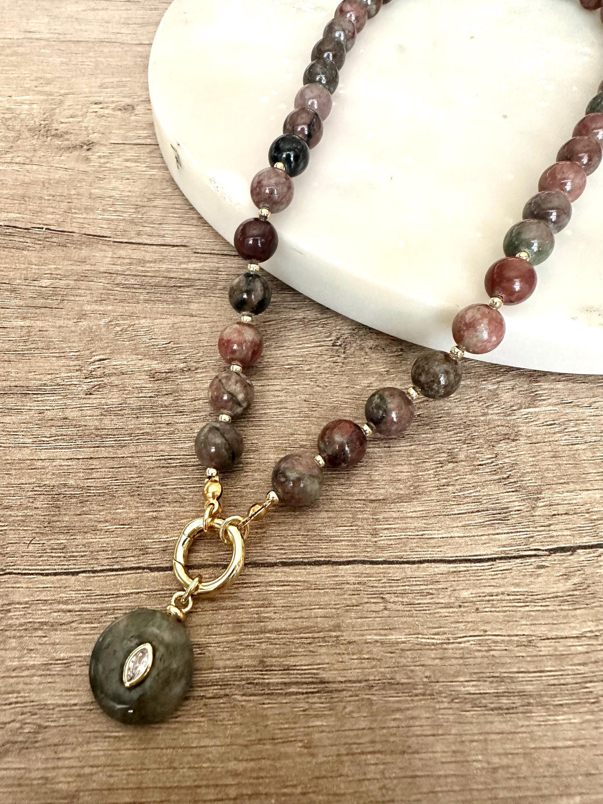 Red Green Garnet Beaded Necklace -Gift for Her-Wedding-Bridesmaid
