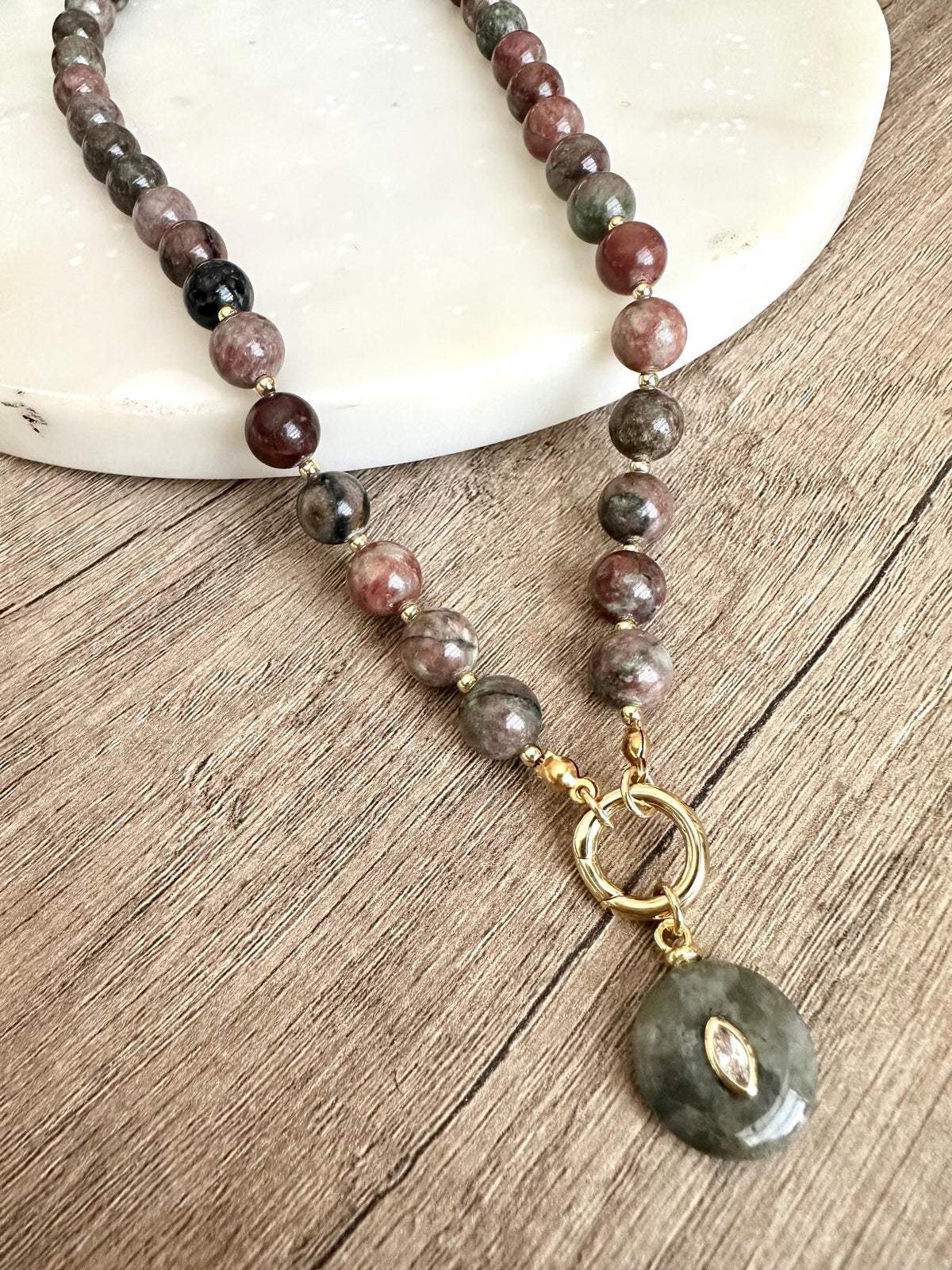 Red Green Garnet Beaded Necklace -Gift for Her-Wedding-Bridesmaid