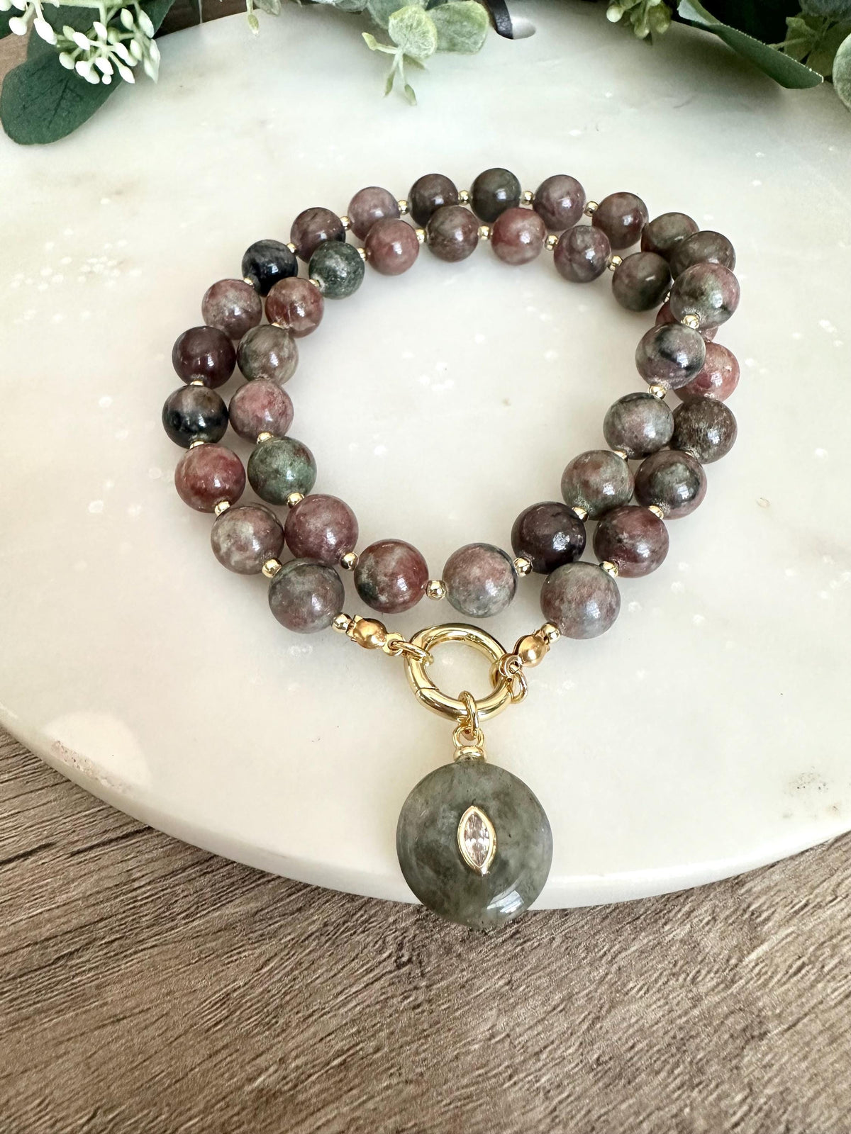 Red Green Garnet Beaded Necklace -Gift for Her-Wedding-Bridesmaid