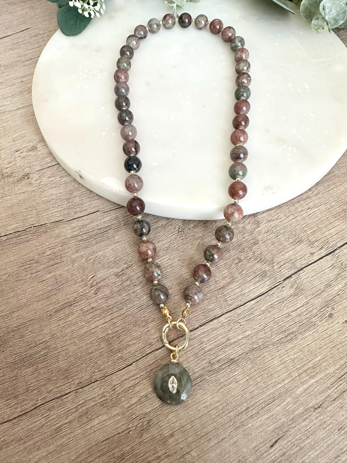 Red Green Garnet Beaded Necklace -Gift for Her-Wedding-Bridesmaid