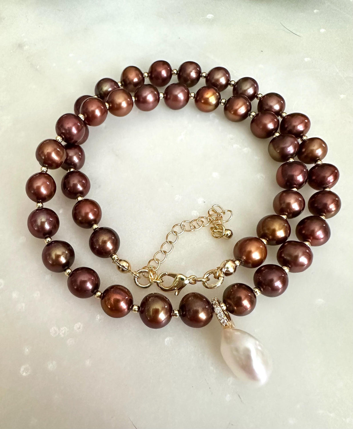 Brown Freshwater Pearl Beaded Necklace -Gift-Wedding-Bridesmaid