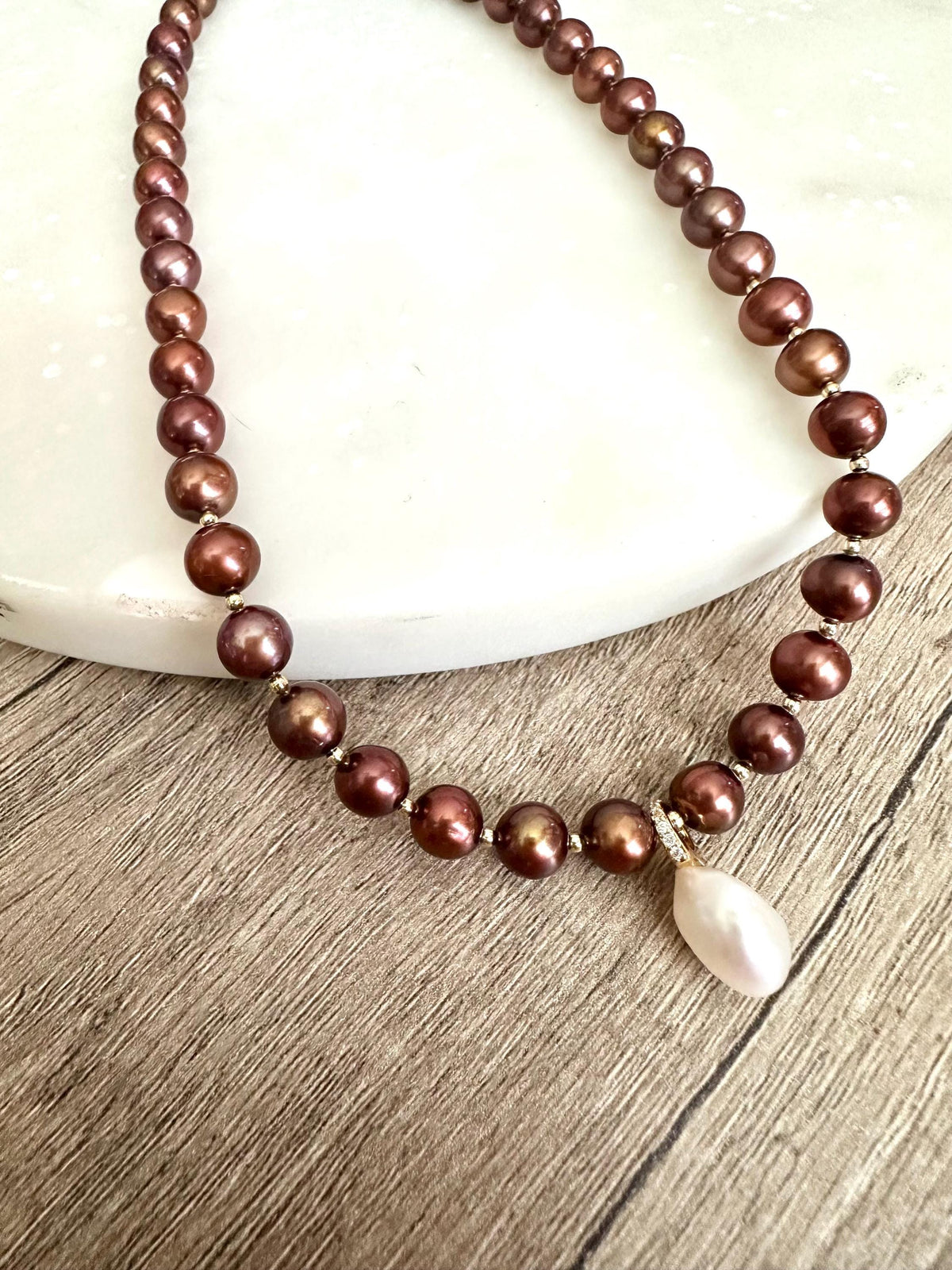 Brown Freshwater Pearl Beaded Necklace -Gift-Wedding-Bridesmaid