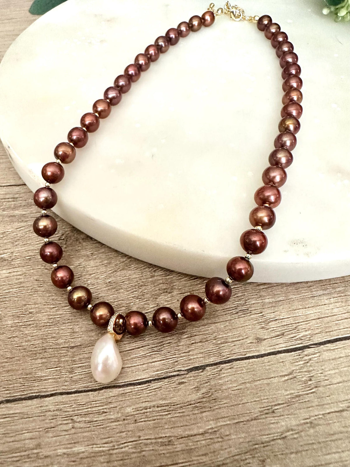 Brown Freshwater Pearl Beaded Necklace -Gift-Wedding-Bridesmaid