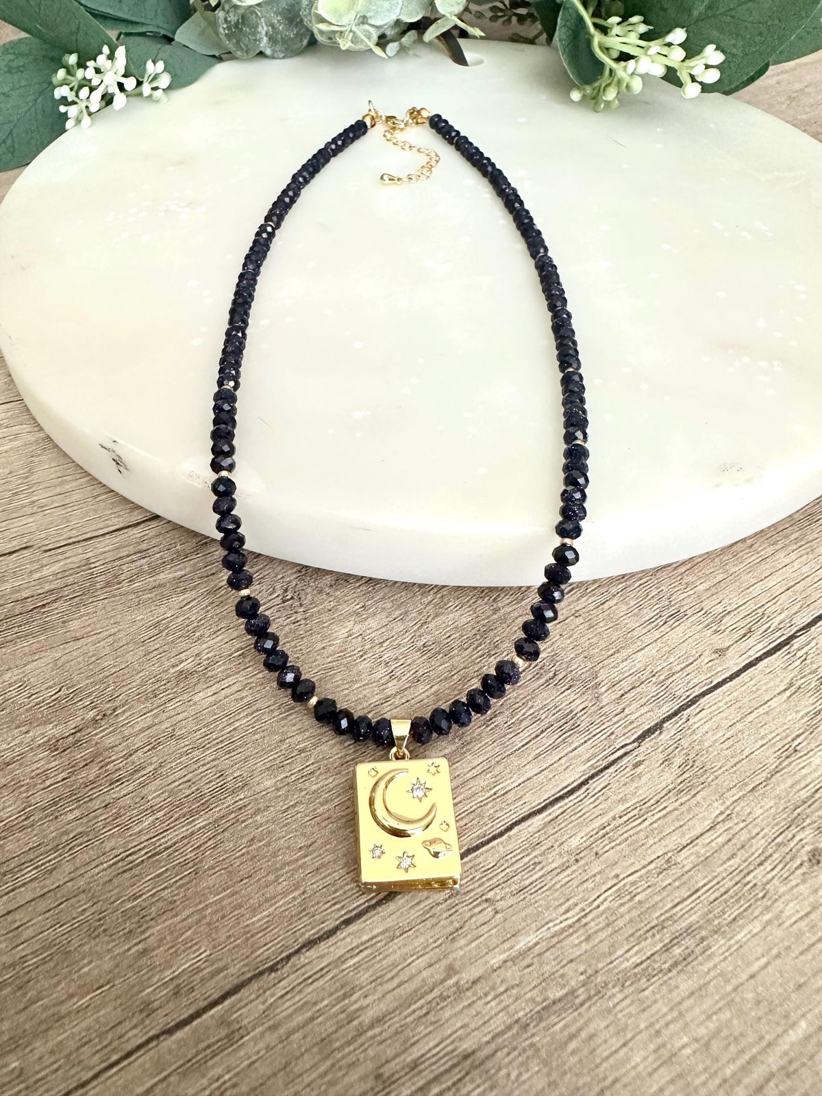 Book Locket With Blue Sandstone Beaded Necklace -Gift-Wedding-Bridesmaid