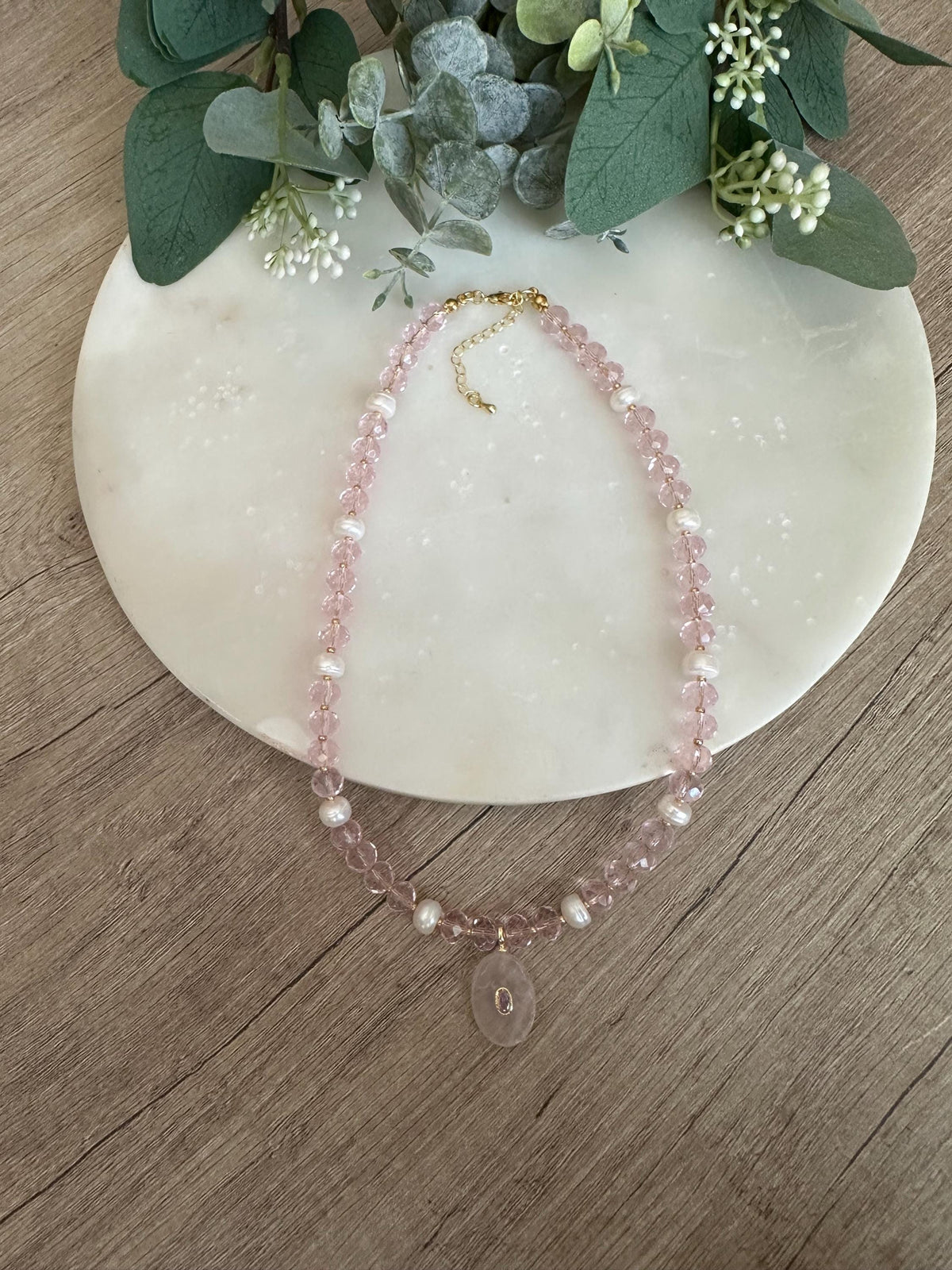 Pink Quartz Beaded Necklace • Rose Quartz Pendant • Gold Filled Jewelry • Dainty Gemstone Necklace • Handmade Gift for Her • Elegant Beaded