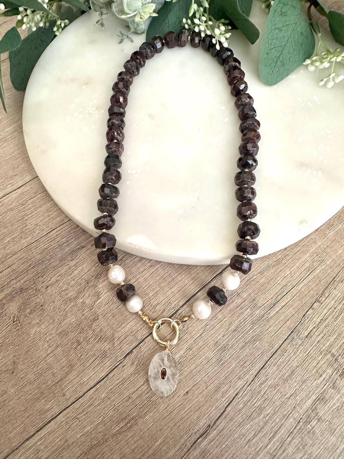 Garnet Beaded Necklace Stone Pendant Chunky Necklaces -Gift-Wedding-Bridesmaid