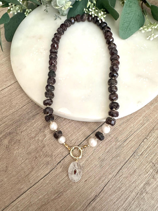 Garnet Beaded Necklace Stone Pendant Chunky Necklaces -Gift-Wedding-Bridesmaid