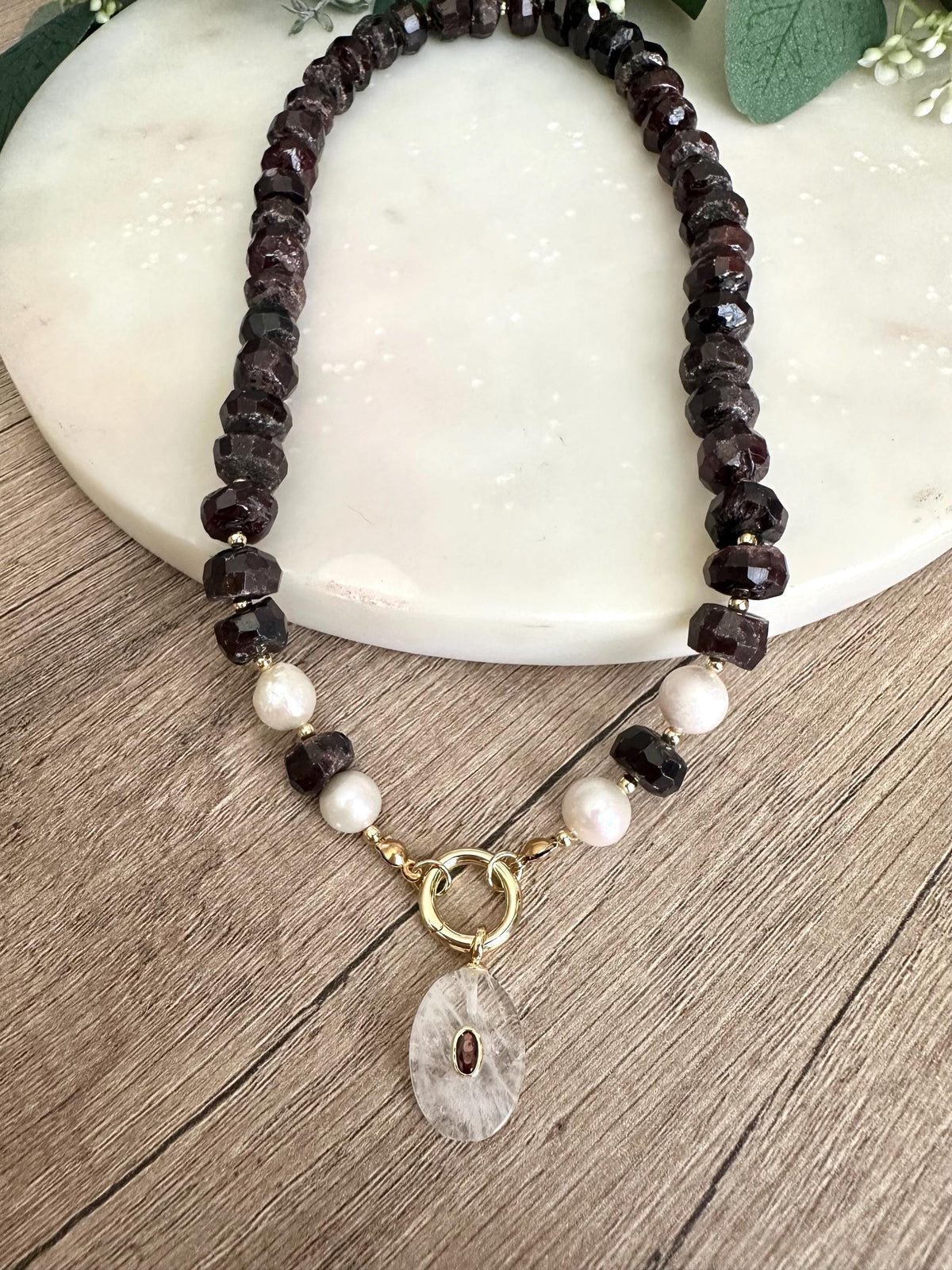 Garnet Beaded Necklace Stone Pendant Chunky Necklaces -Gift-Wedding-Bridesmaid