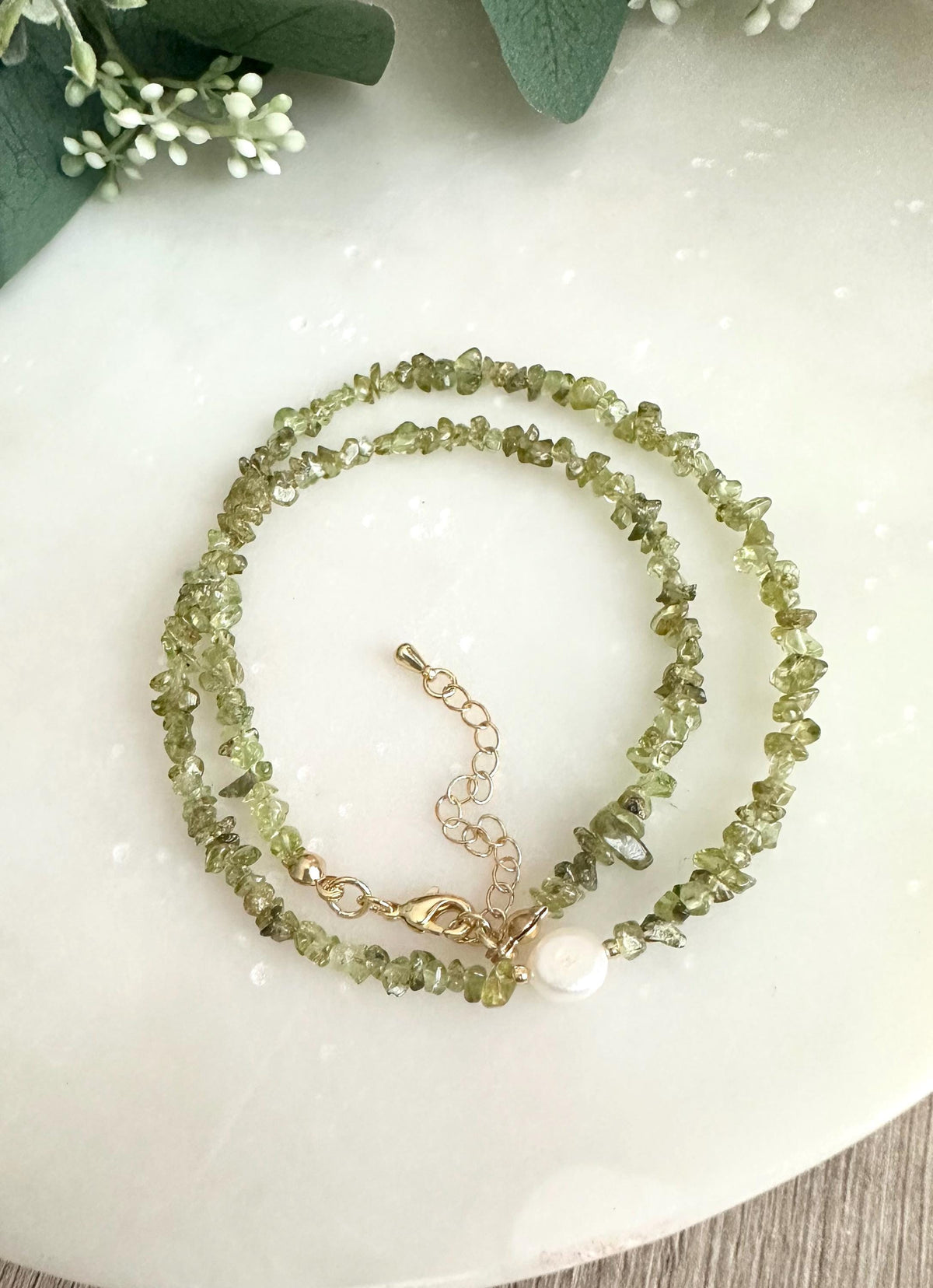 Peridot with a Freshwater Pearl Beaded Necklace -Gift-Wedding-Bridesmaid