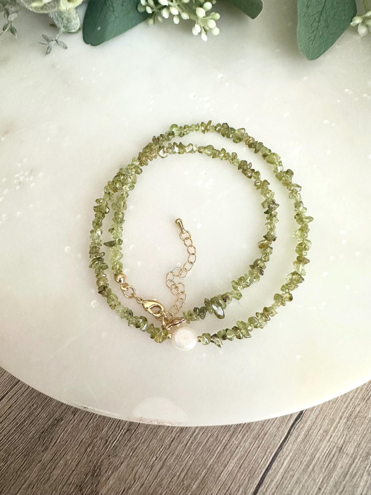 Peridot with a Freshwater Pearl Beaded Necklace -Gift-Wedding-Bridesmaid