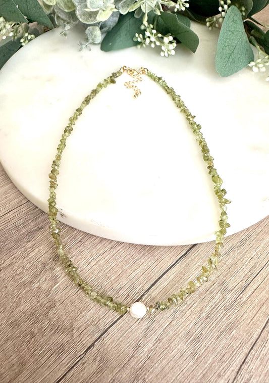 Peridot with a Freshwater Pearl Beaded Necklace -Gift-Wedding-Bridesmaid