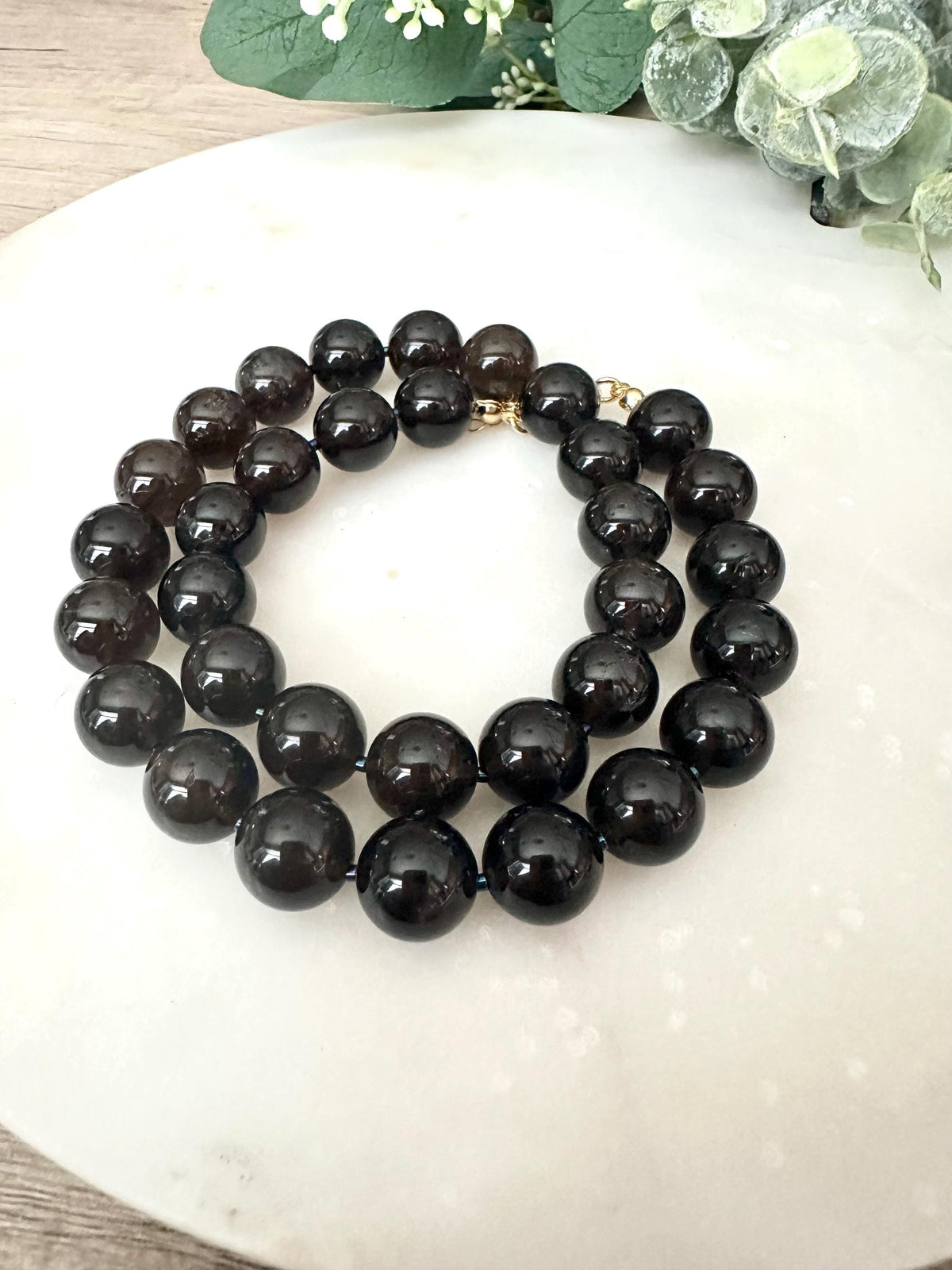 Dark Smokey Quartz Beaded Necklace Autumn Necklace-Gift for Her-Wedding-Bridesmaid