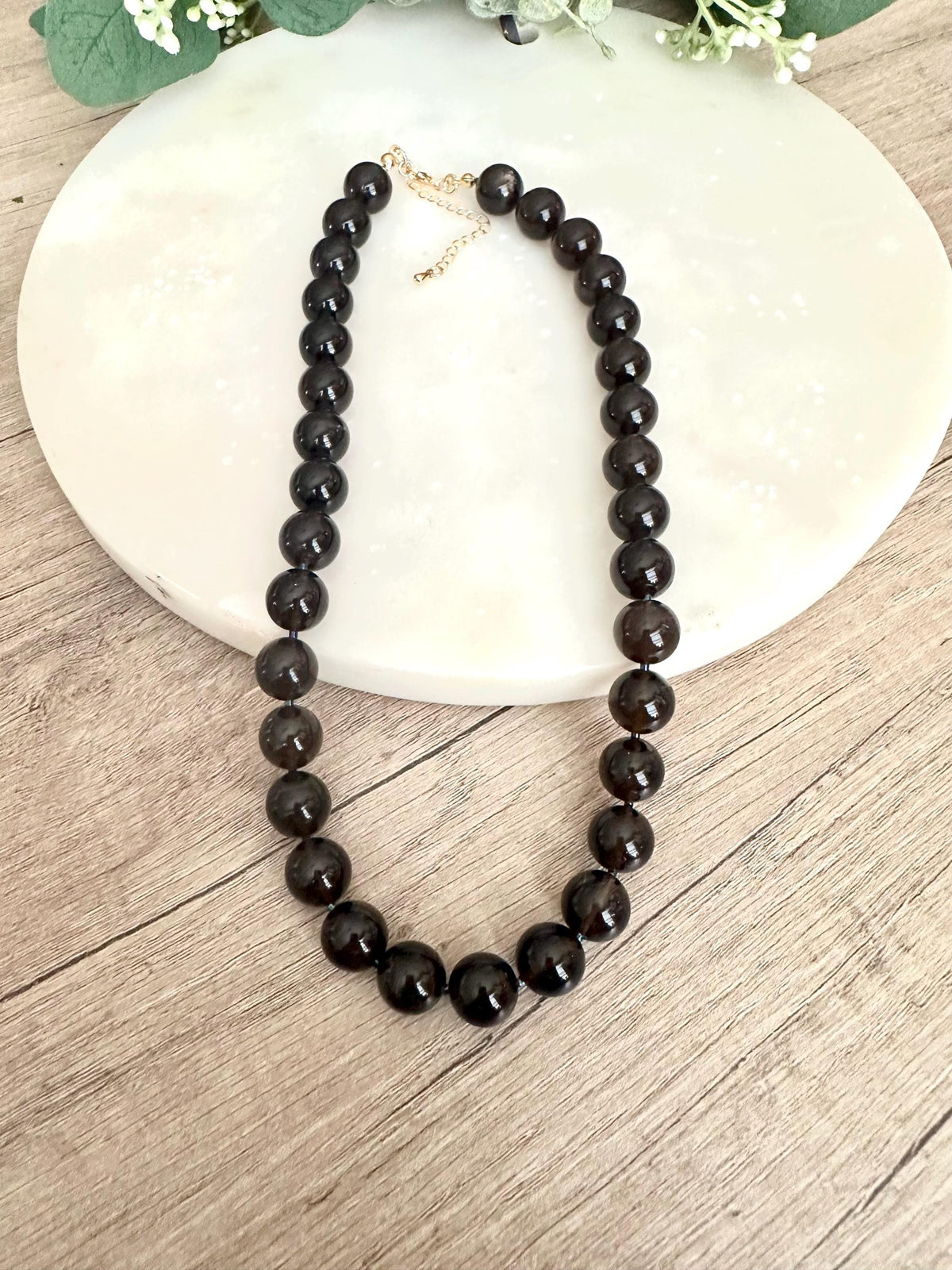 Dark Smokey Quartz Beaded Necklace Autumn Necklace-Gift for Her-Wedding-Bridesmaid