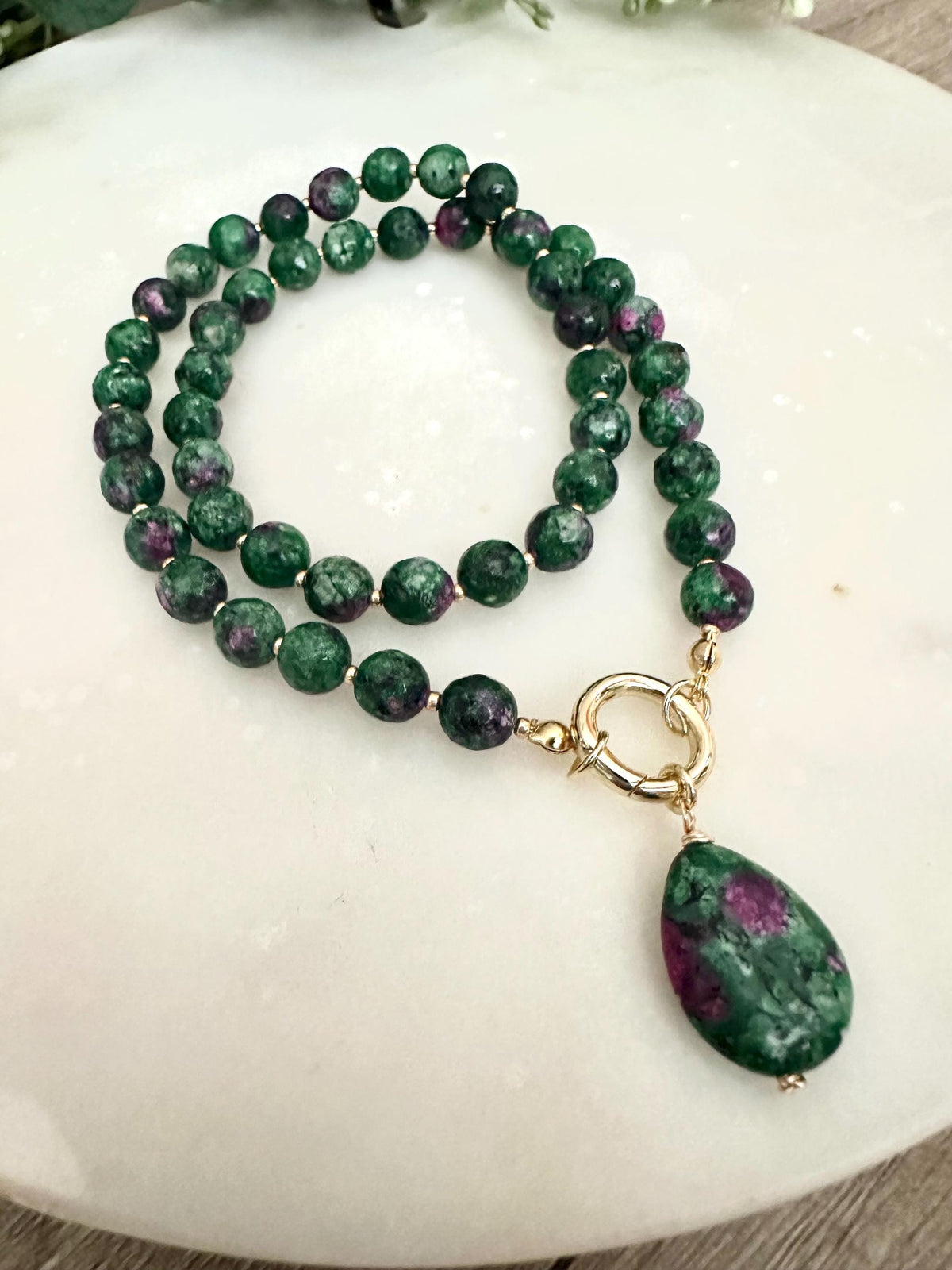 Ruby Zoisite Beaded Necklace with a Teardrop Pendant-Gift for Her-Wedding-Bridesmaid