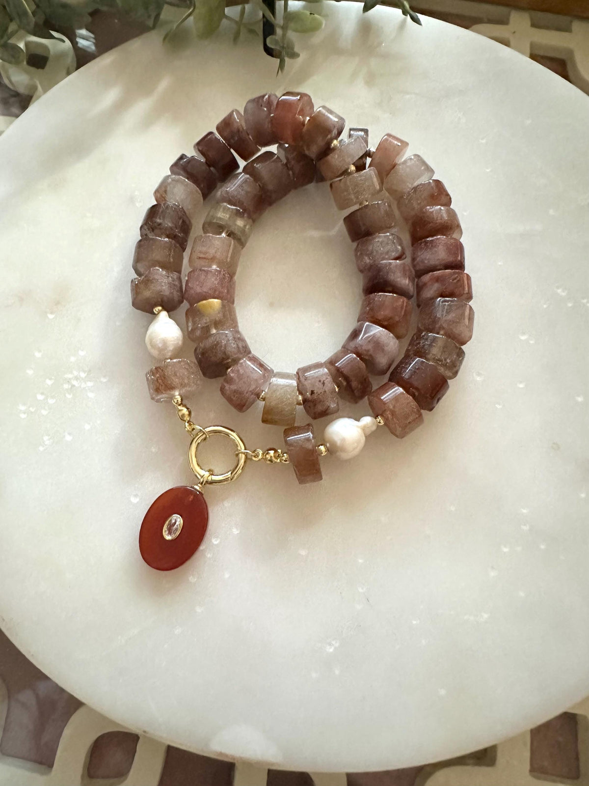 Red Rutilated Quartz Beaded Necklace Carnelian Pendant Chunky Necklaces -Gift-Wedding-Bridesmaid