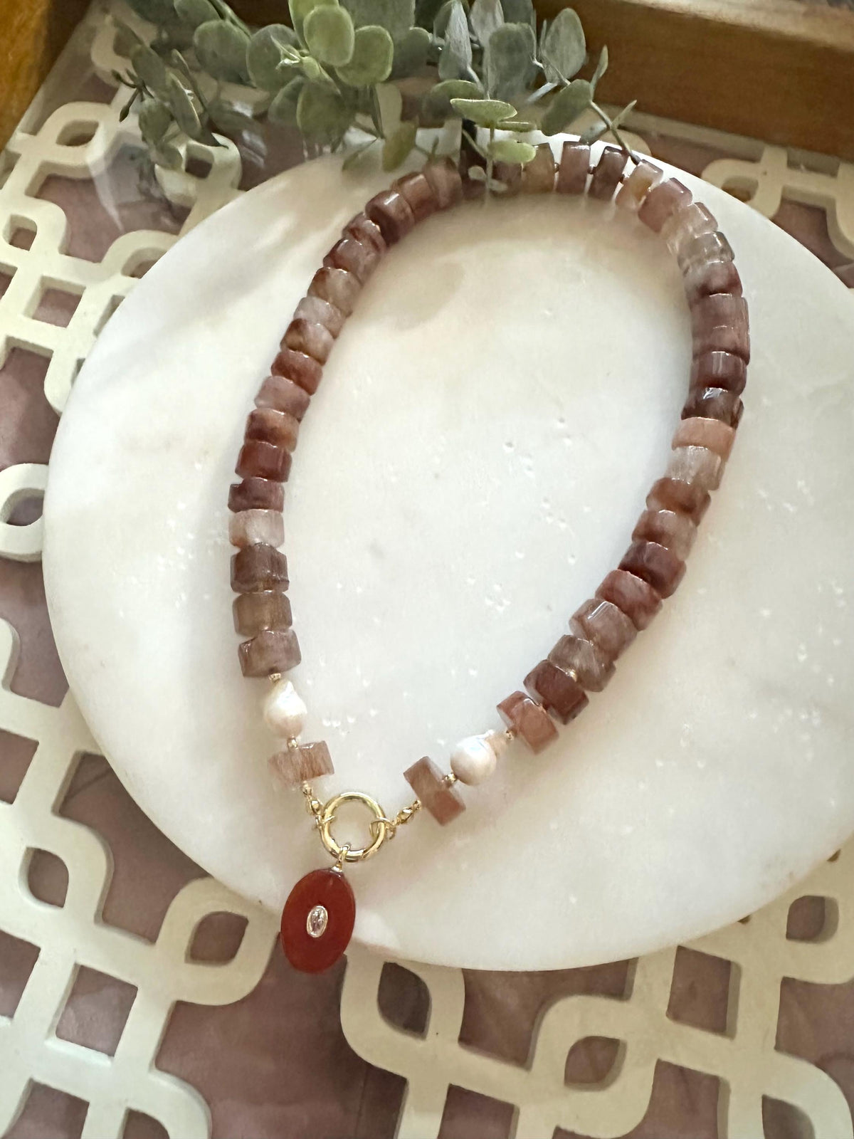 Red Rutilated Quartz Beaded Necklace Carnelian Pendant Chunky Necklaces -Gift-Wedding-Bridesmaid
