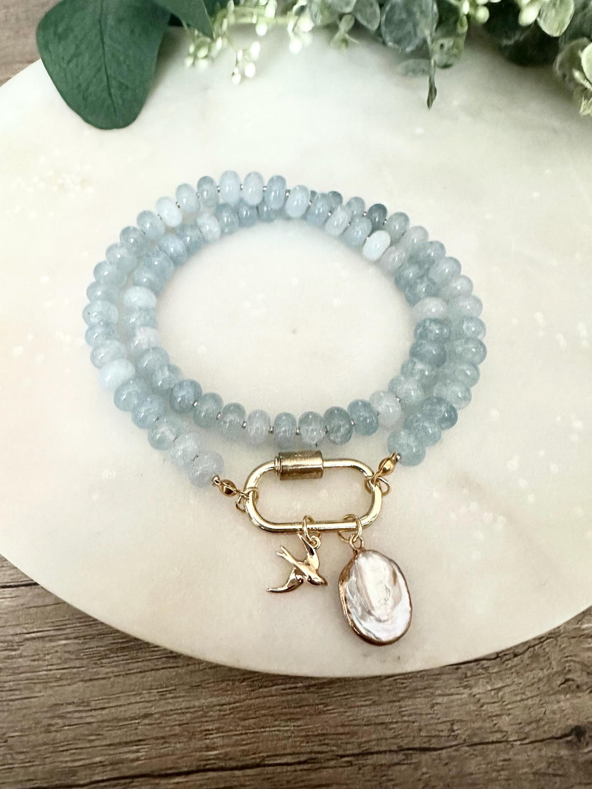 Light Blue Aquamarine Jade Beaded  Necklace -Gift-Wedding-Bridesmaid