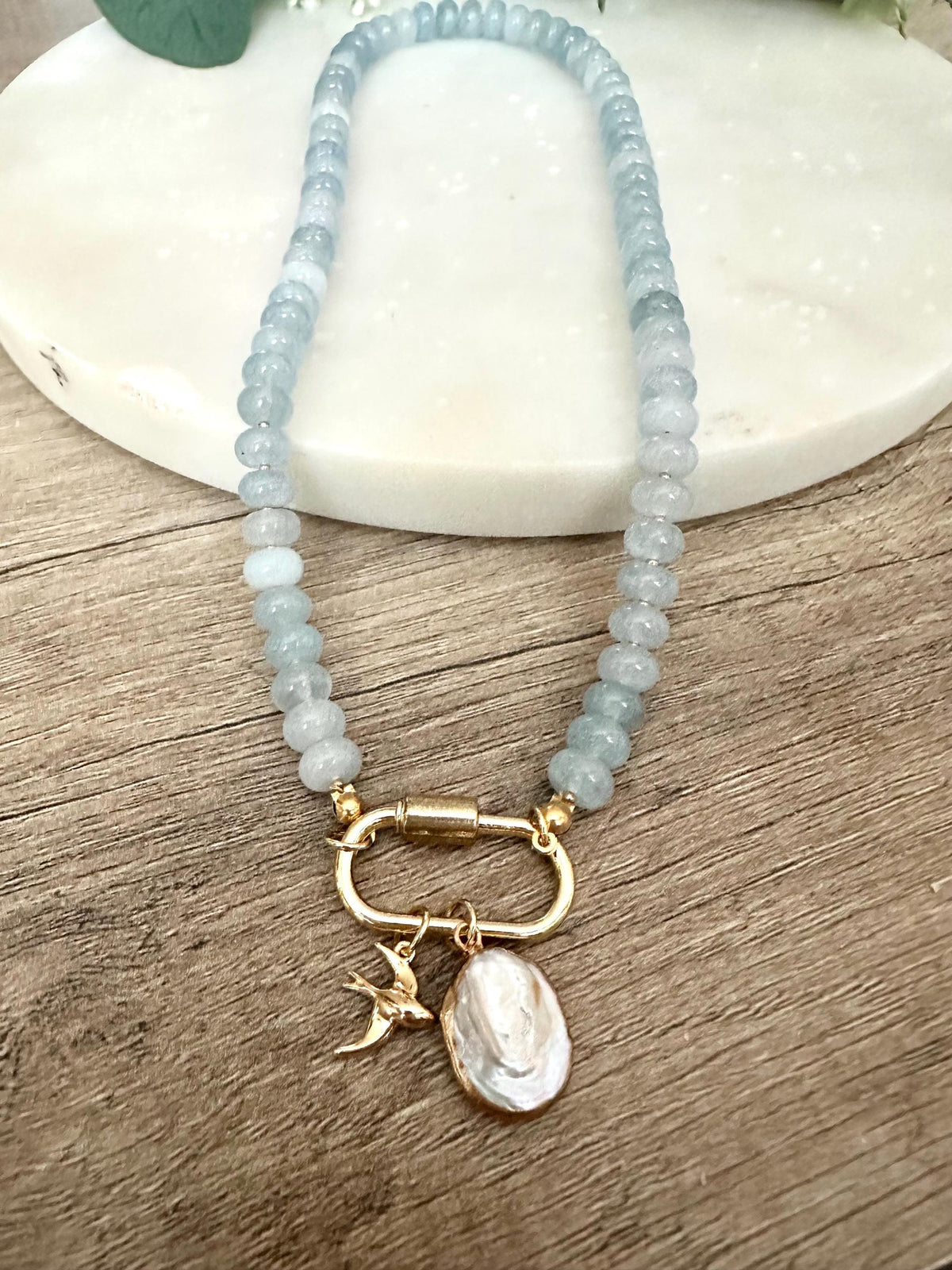 Light Blue Aquamarine Jade Beaded  Necklace -Gift-Wedding-Bridesmaid