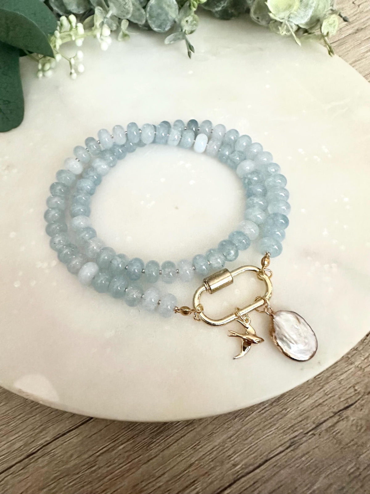 Light Blue Aquamarine Jade Beaded  Necklace -Gift-Wedding-Bridesmaid