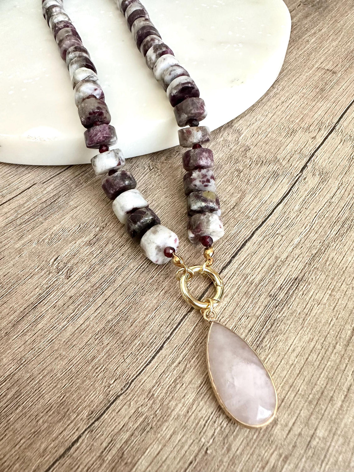 Cherry Tourmaline Beaded Necklace Stone Pendant Chunky Necklaces -Gift-Wedding-Bridesmaid