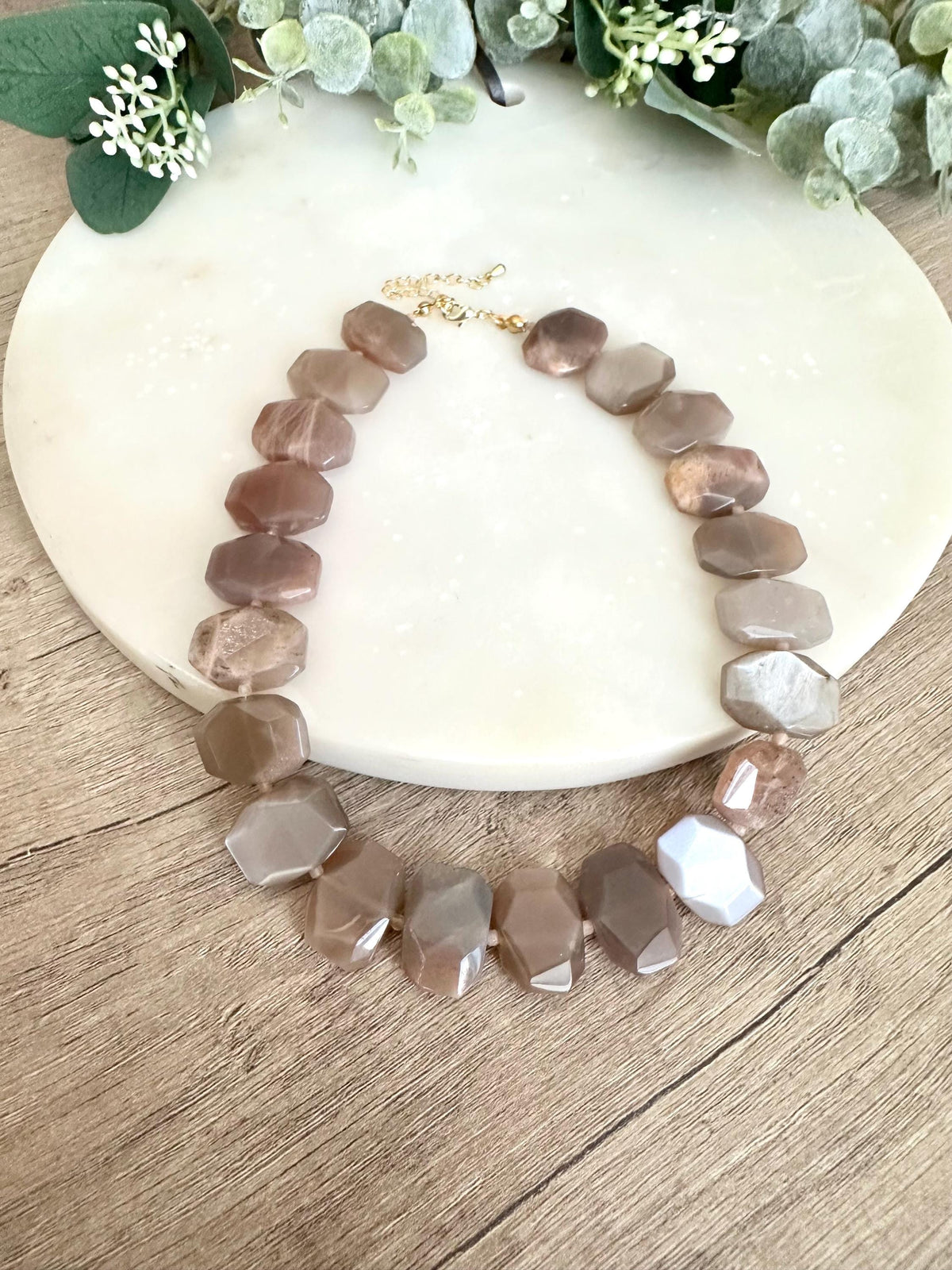 Peach Moonstone Beaded Necklace- Chunky Necklace -Gift-Wedding-Bridesmaid