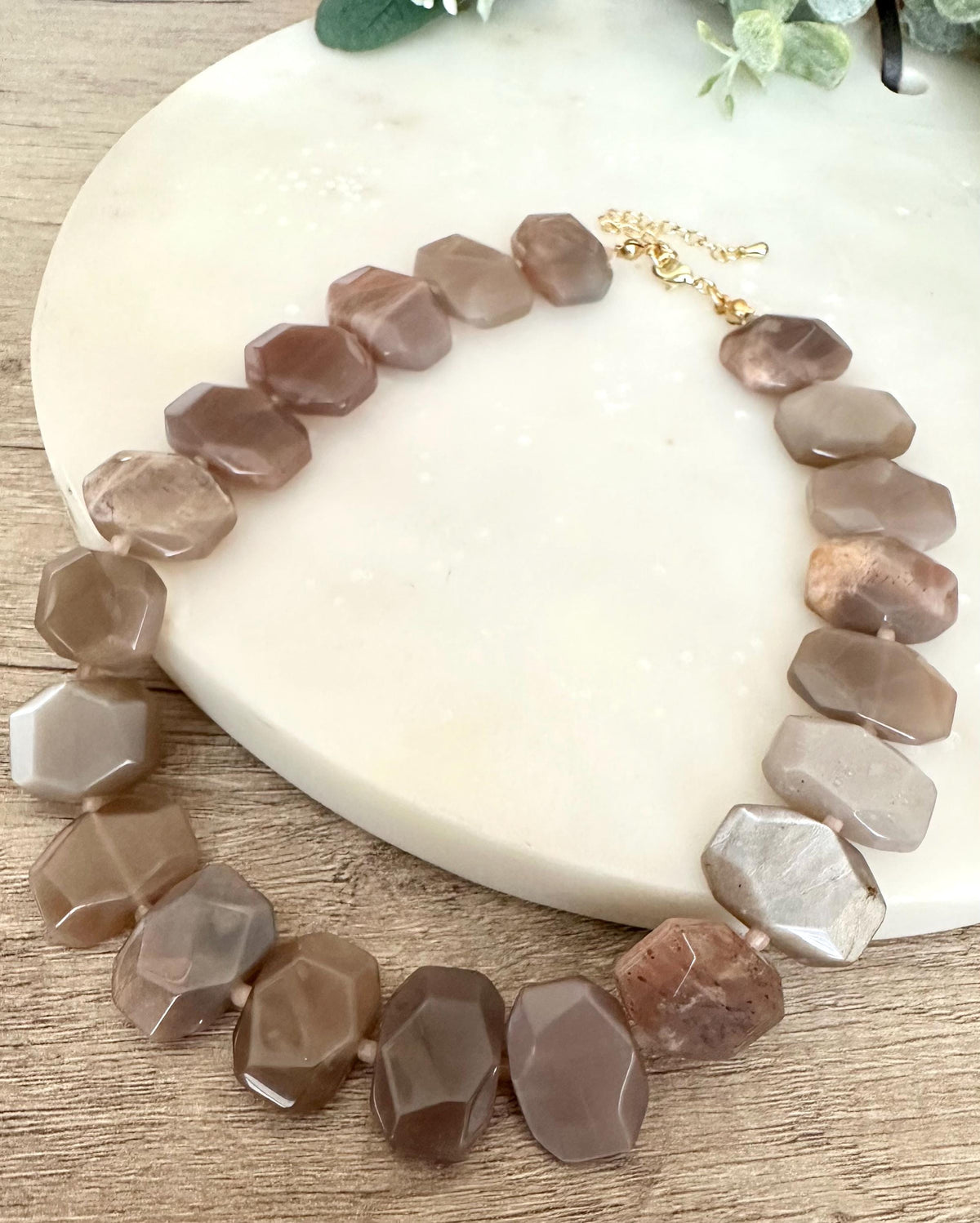 Peach Moonstone Beaded Necklace- Chunky Necklace -Gift-Wedding-Bridesmaid