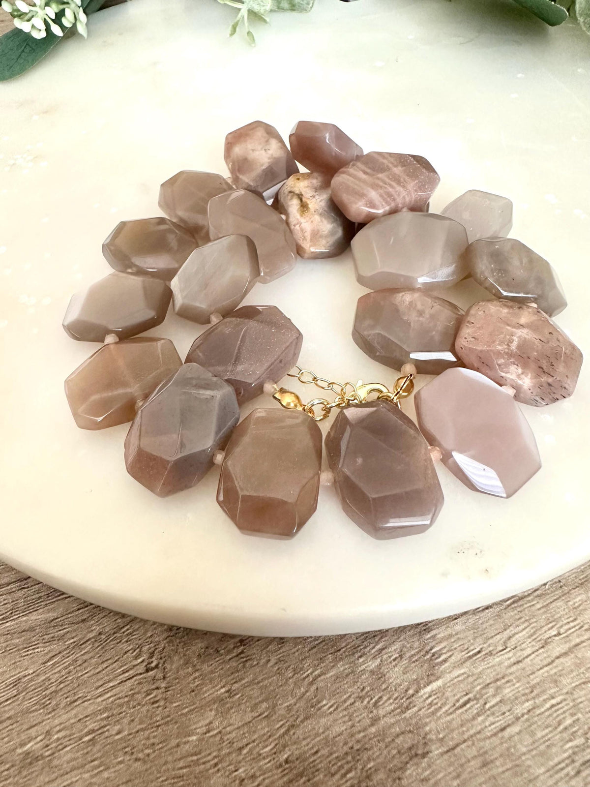 Peach Moonstone Beaded Necklace- Chunky Necklace -Gift-Wedding-Bridesmaid
