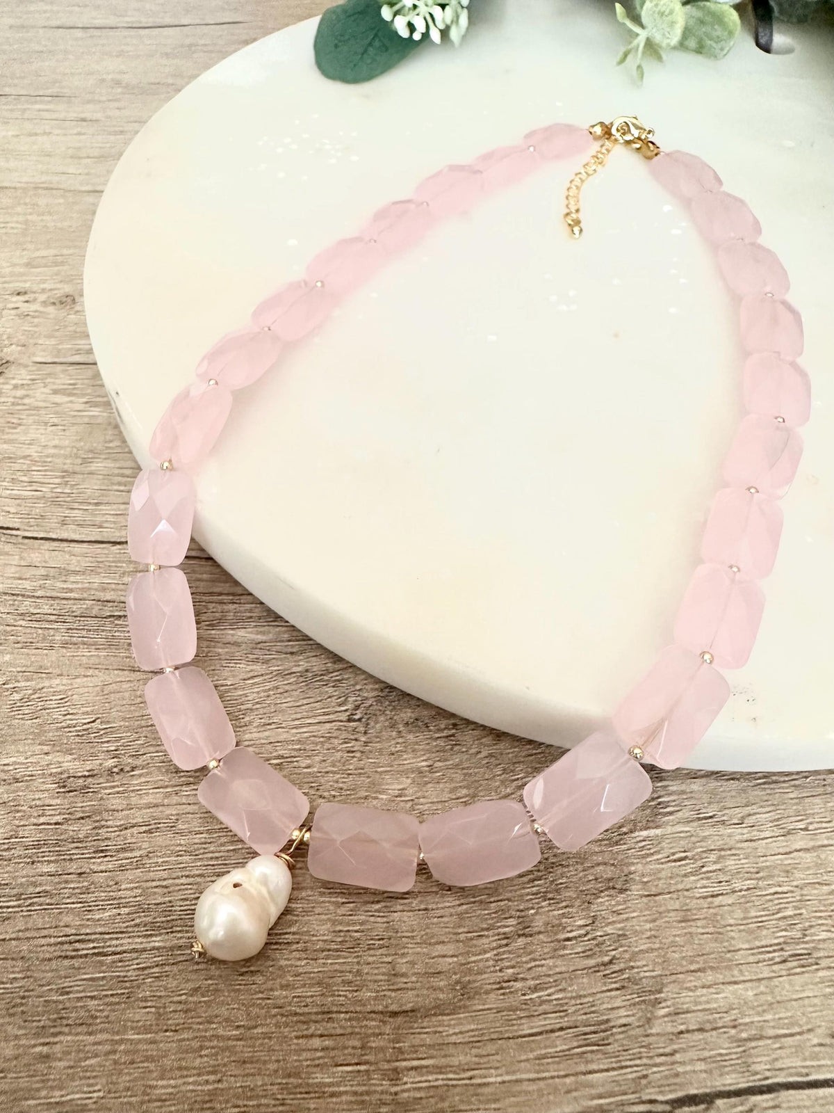 Pink Chalcedony Beaded Necklace- Gifts for her -Gift-Wedding-Bridesmaid