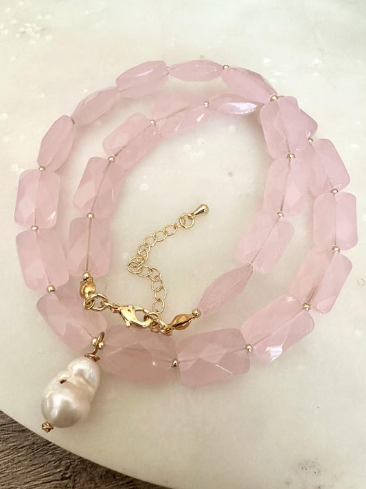 Pink Chalcedony Beaded Necklace- Gifts for her -Gift-Wedding-Bridesmaid
