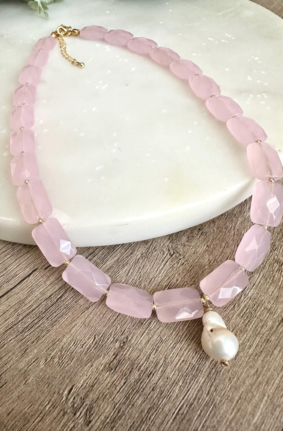 Pink Chalcedony Beaded Necklace- Gifts for her -Gift-Wedding-Bridesmaid