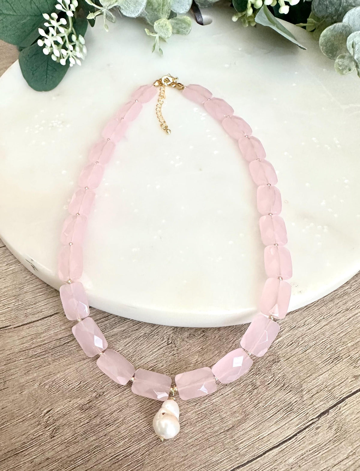 Pink Chalcedony Beaded Necklace- Gifts for her -Gift-Wedding-Bridesmaid