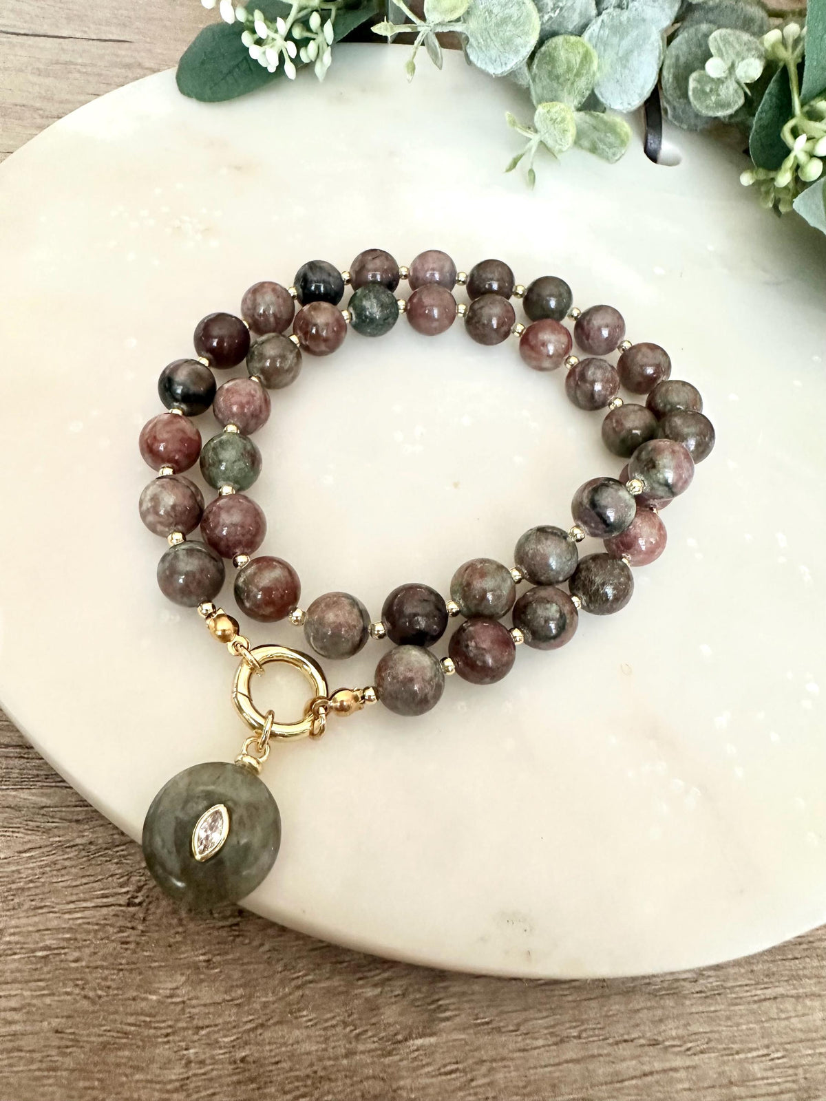 Red Green Garnet Beaded Necklace -Gift for Her-Wedding-Bridesmaid