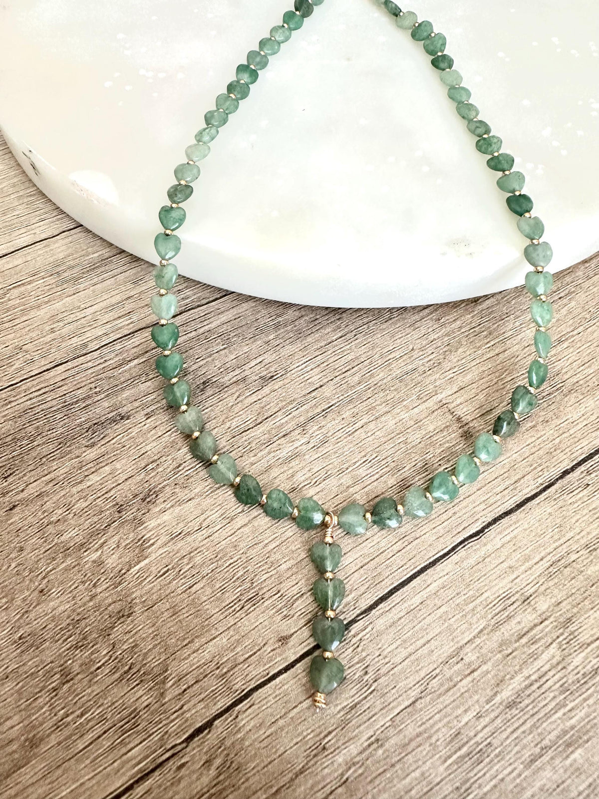 Aventurine Hearts Necklace-Gifts for Her - Y Necklace