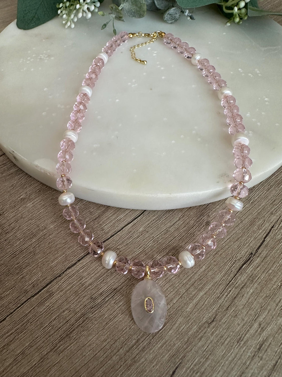 Pink Quartz Beaded Necklace • Rose Quartz Pendant • Gold Filled Jewelry • Dainty Gemstone Necklace • Handmade Gift for Her • Elegant Beaded