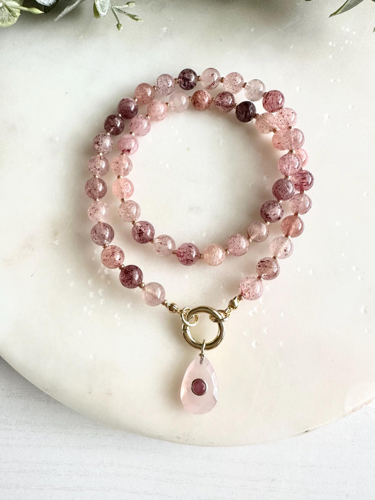 Strawberry Lepidocrocite Quartz Beaded Necklace -Gift-Wedding-Bridesmaid